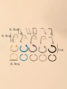 17KM 22入組不銹鋼鼻環鼻腔耳釘混合穿孔鼻環套裝身體穿刺首飾適合女士不銹鋼受歡迎穿孔身體鏈禮品適合女士和男士 - 銀色 - 查看 4