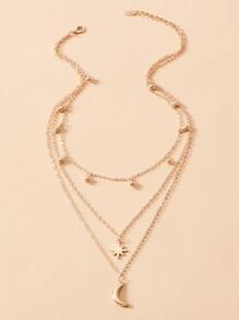 imoli 太陽和月亮墜飾多層次項鍊 - 金黃色 - 查看 3