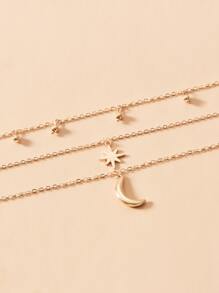 imoli 太陽和月亮墜飾多層次項鍊 - 金黃色 - 查看 5