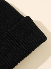 男士實色折邊針織帽，休閒風格 - 黑色 - 查看 3