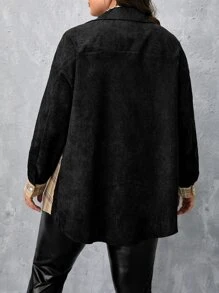 SHEIN LUNE Abrigo con estampado de cuadros de hombros caídos - Negro - Ver 2