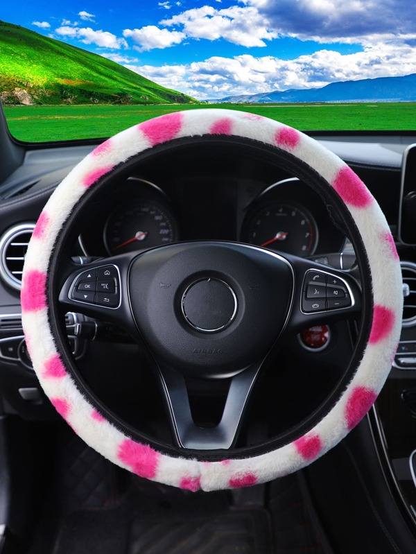 1pc Heart Print Fluffy Car Steering Wheel Cover SHEIN USA
