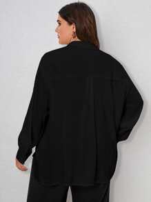 SHEIN LUNE Camisa unicolor de hombros caídos - Negro - Ver 2