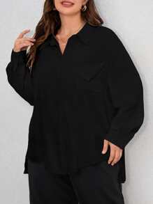 SHEIN LUNE Camisa unicolor de hombros caídos - Negro - Ver 5
