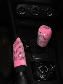 2 piezas Set con diseño de diamante de imitación de coche freno de mano & cubierta de cambio de marchas