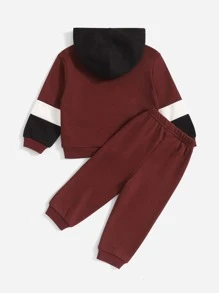 SHEIN 嬰兒字母圖案袋鼠口袋連帽衫和運動褲 - 紫紅色 - 查看 2