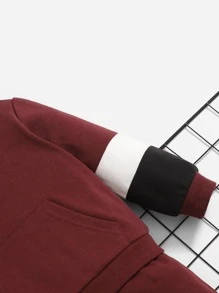 SHEIN 嬰兒字母圖案袋鼠口袋連帽衫和運動褲 - 紫紅色 - 查看 3