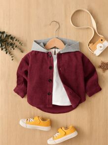 SHEIN Baby Boy Colourblock High Low Hooded Coat Without Tee - Maroon - View 1