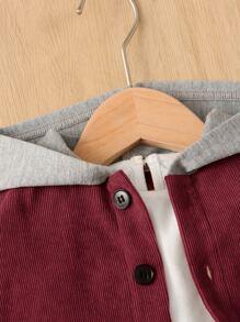 SHEIN Baby Boy Colourblock High Low Hooded Coat Without Tee - Maroon - View 3