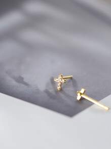 Cubic Zirconia Cross Design Stud Earrings - Yellow Gold - View 2