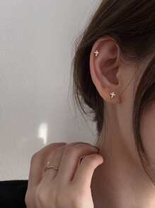 Cubic Zirconia Cross Design Stud Earrings - Yellow Gold - View 3