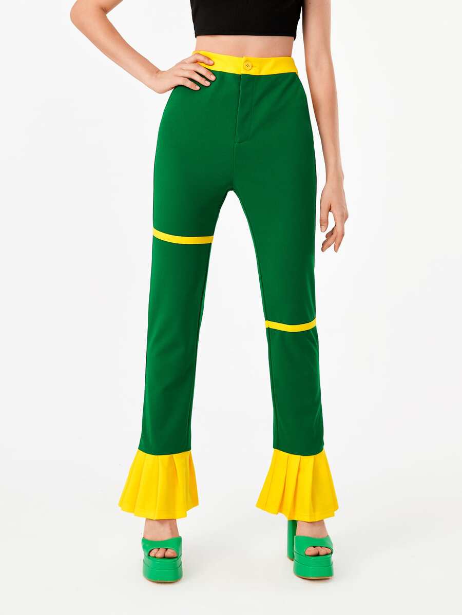 GIISE Colorblock Ruffle Hem Pants | SHEIN USA