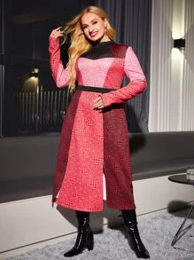 Dash of Pep Plus Colour Block Mock Neck Dress - Multicolor - View 3