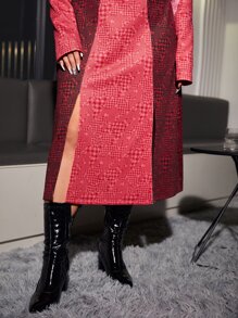 Dash of Pep Plus Colour Block Mock Neck Dress - Multicolor - View 4