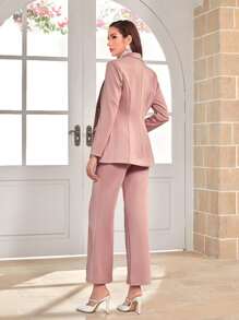 Modelyn Lapel Neck Blazer & Seam Front Pants - Dusty Pink - View 2