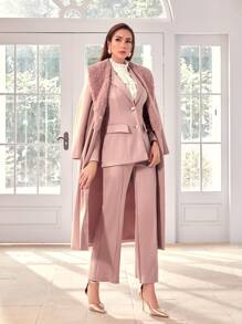 Modelyn Lapel Neck Blazer & Seam Front Pants - Dusty Pink - View 7