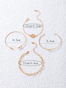 4pcs Leaf & Heart Decor Bracelet - Yellow Gold - View 7