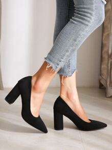 Faux Suede Point Toe Court Pumps - Black - View 2
