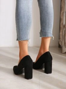 Faux Suede Point Toe Court Pumps - Black - View 4