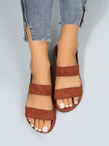 Minimalist Stitch Detail Slingback Sandals - Brown - View 2