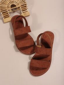 Minimalist Stitch Detail Slingback Sandals - Brown - View 3