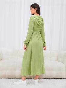 Mulvari Drop Shoulder Drawstring Hooded Sweatshirt Dress - Lime Green - View 2