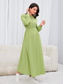 Mulvari Drop Shoulder Drawstring Hooded Sweatshirt Dress - Lime Green - View 5