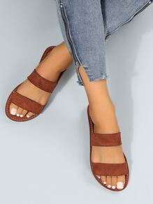 Minimalist Stitch Detail Slingback Sandals - Brown - View 4