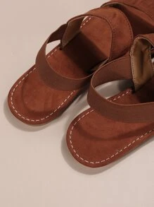 Minimalist Stitch Detail Slingback Sandals - Brown - View 7