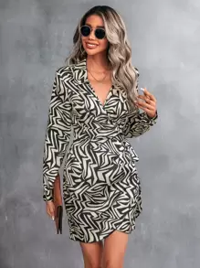 SHEIN Clasi Đầm Thắt nút Trọn gói Tất cả trên in Giải trí - Đen và trắng - Xem 5