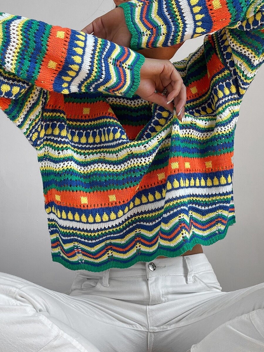 Chiquease 條紋圖案和幾何圖案網眼針織套頭毛衣 - 彩色 - 查看 1