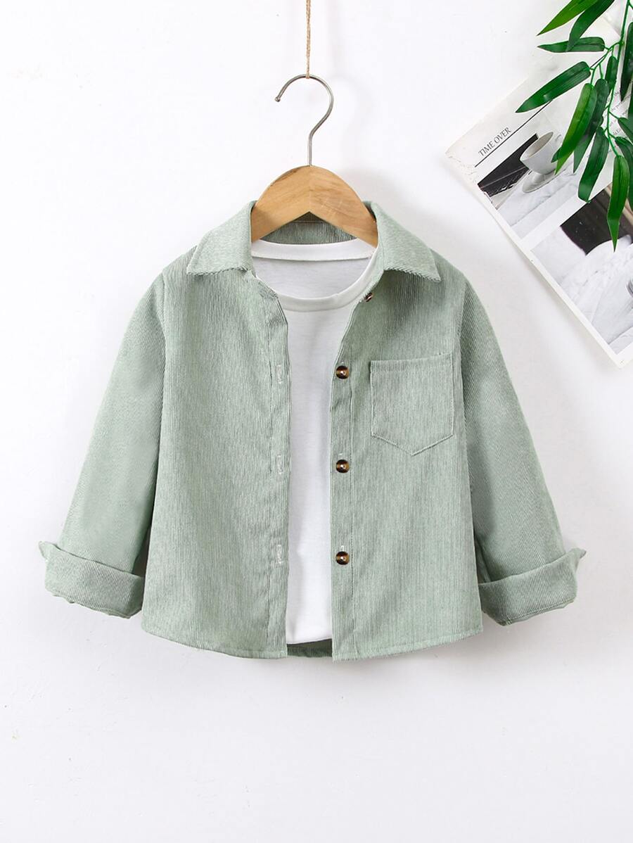 SHEIN 小男童口袋貼布燈芯絨襯衫