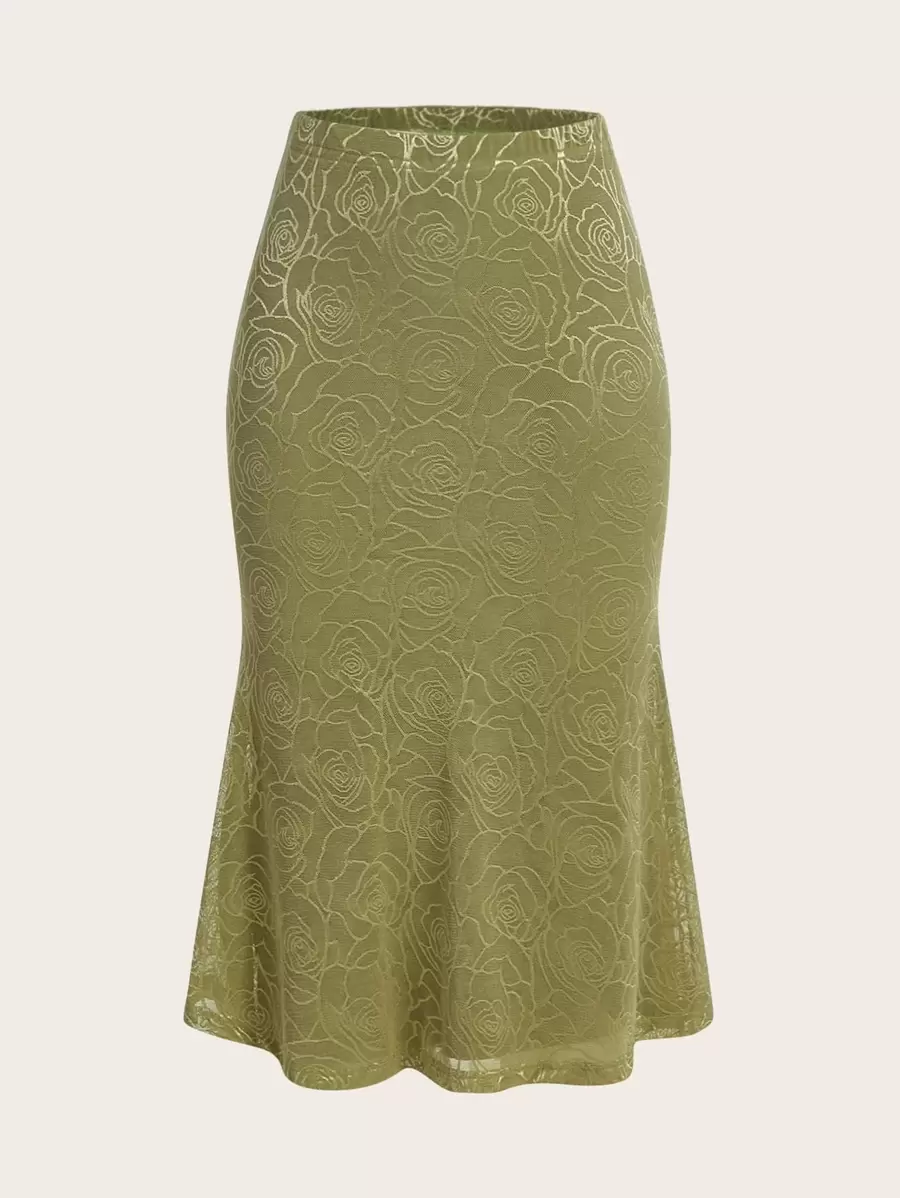 SHEIN ICON Váy nữ Hoa Thanh lịch - màu xanh lá - Xem 1