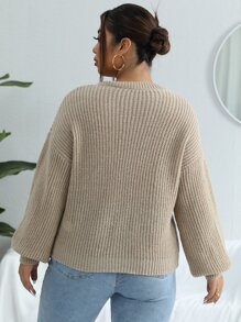 Calvaya Plus Drop Shoulder Sweater - Khaki - View 2