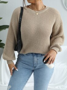 Calvaya Plus Drop Shoulder Sweater - Khaki - View 4