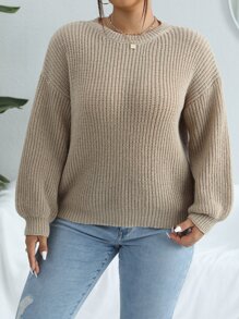 Calvaya Plus Drop Shoulder Sweater - Khaki - View 6