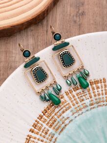 1 Cặp Hoa tai pha lê tráng men thủ công, nhiều hình dạng, màu sắc và hoa văn khác nhau - Màu xanh lá cây đậm - Xem 3