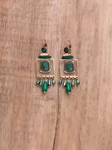 1 Cặp Hoa tai pha lê tráng men thủ công, nhiều hình dạng, màu sắc và hoa văn khác nhau - Màu xanh lá cây đậm - Xem 4