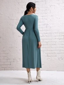 SHEIN Maternity Solid Scoop Neck Dress - Cadet Blue - View 2