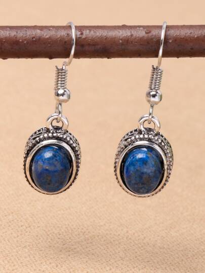 1 Pair Oval Sodalite Blue Earrings, Multi-Color Styles Available With Imitation Red Agate