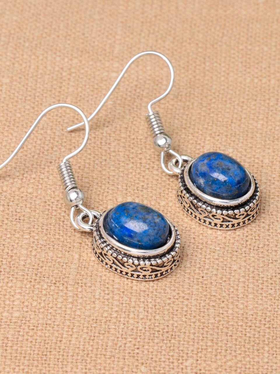 1 Pair Oval Sodalite Blue Earrings, Multi-Color Styles Available With Imitation Red Agate