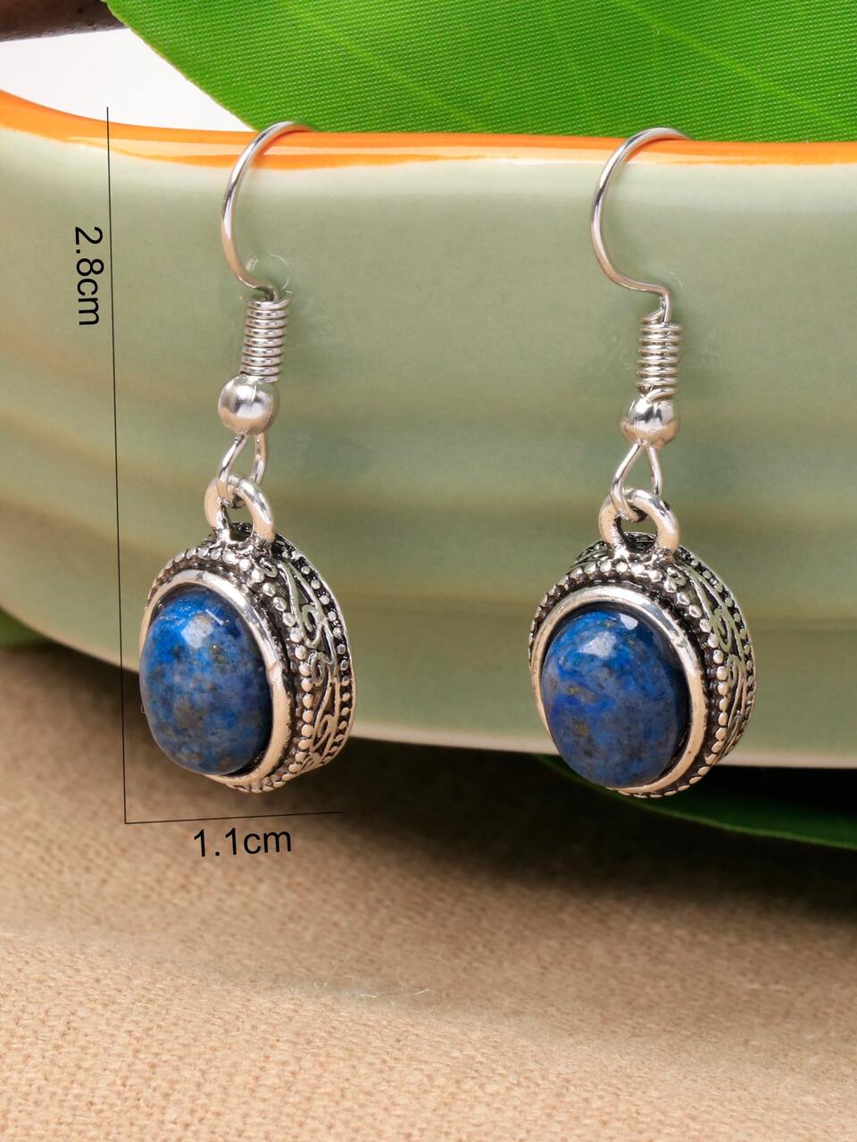 1 Pair Oval Sodalite Blue Earrings, Multi-Color Styles Available With Imitation Red Agate