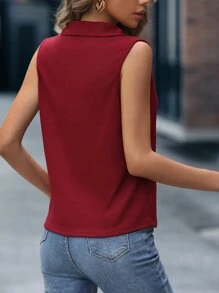 SHEIN LUNE Half Zip Tank Top - Burgundy - View 2