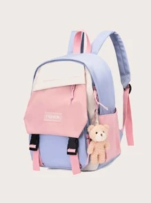 女孩撞色字母貼飾功能背包帶卡通吊墜 - 粉色 - 查看 3