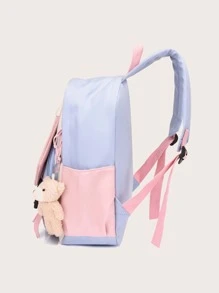 女孩撞色字母貼飾功能背包帶卡通吊墜 - 粉色 - 查看 4