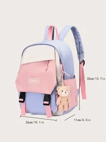 女孩撞色字母貼飾功能背包帶卡通吊墜 - 粉色 - 查看 7