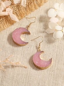 1 Pair Resin Moon Earrings, Sweet And Cute Simulated Stone Fashion Eardrops - Pink - View 3