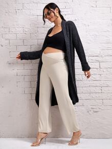 SHEIN Maternity Ribbed Knit Pants - Beige - View 4