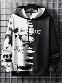 Manfinity LEGND 男士字母圖案雙色抽繩連帽衫 - 黑與白 - 查看 1