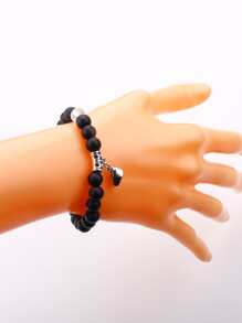 2 peças Bracelete Decorativo de Coração Magnético com Contas para Casal, Dia dos Namorados, Mãe, Dia das Mães, Presente - Preto e Branco - Visão 5